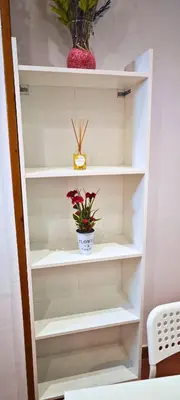 a white book shelf with a potted plant on it at Vacansis Loft Plaza del Pilar in Valencia