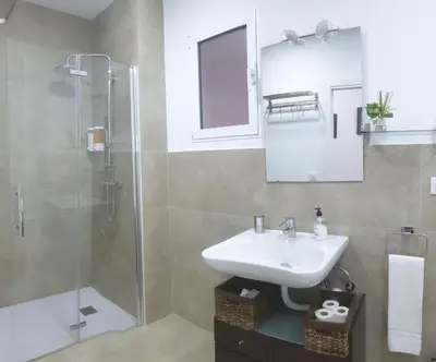 a bathroom with a sink and a shower at Vacansis Bajo Loft Plus Ultra in Valencia