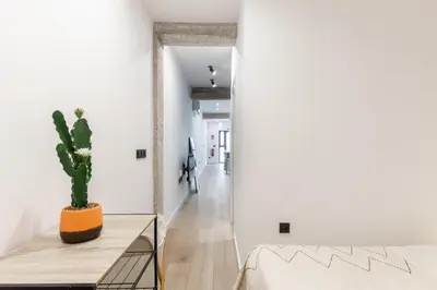 a room with white walls and a cactus on a table at Turía Flats by Nomad Host in Valencia
