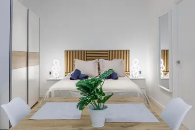 a bedroom with a bed and a potted plant at Apartamentos Grupo Torres de Quart in Valencia