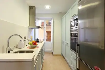 a kitchen with a stainless steel refrigerator and a sink at Apartamento Plaza Reina in Valencia