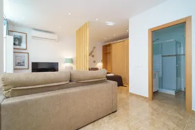 a living room with a couch and a television at Apartamentos Mercat in Valencia