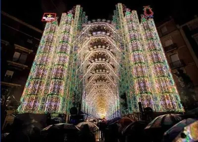 a large building is decorated with christmas lights at Estudio Loft área Ruzafa in Valencia