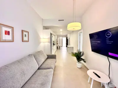 a living room with a couch and a flat screen tv at Filologo Sanelo Luxury Apartaments in Valencia