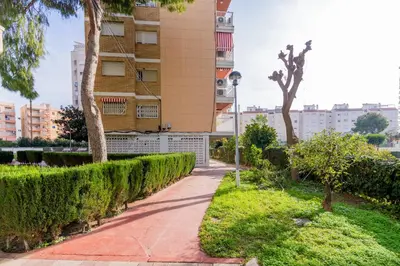a sidewalk in front of a building with bushes at Dictrict Key - Pobla de Farnals, Carabelas in Puebla de Farnals