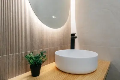 a bathroom with a white sink and a plant on a table at Elegant Loft in Valencia in Valencia