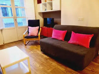 a living room with a brown couch and two pink pillows at Padre Luis flat in Valencia