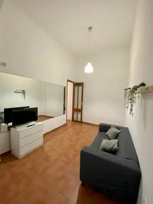a living room with a couch and a tv at Alojamiento Familiar cerca de la Playa Valencia in Valencia