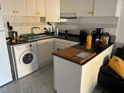 a kitchen with a sink and a washing machine at Wohnung in Moncófar