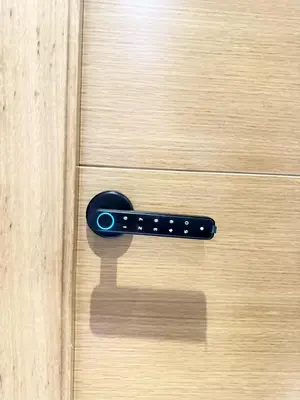 a black door handle on a wooden door at Beach Room Valencia, NETFLIX, 4 mins walk to the beach in Valencia