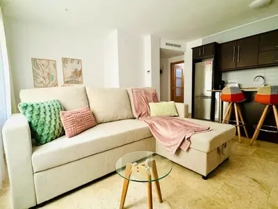 a living room with a couch and a table at ABAT 1 Cool & Wide Flat next to the Cathedral in Valencia