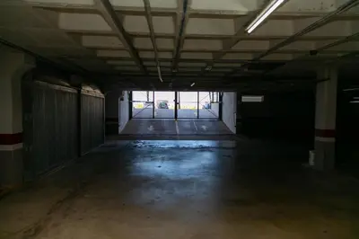 an empty room with a large window in a building at Beachfront apartment Cullera Espacio in Cullera