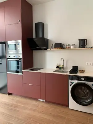 a kitchen with a sink and a washing machine at Central Park Flats by VIVOGC in Valencia