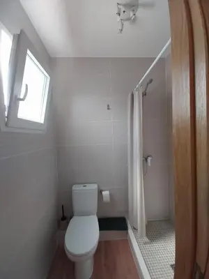 a bathroom with a toilet and a window and a shower at Casa Santa Úrsula in Casinos