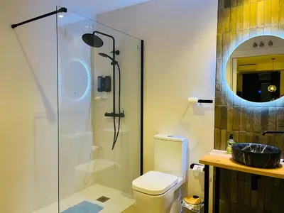 a bathroom with a shower and a toilet at Ubicación inmejorable Hotel privado junto a la Ciudad de las Artes y a un paso del Turia in Valencia