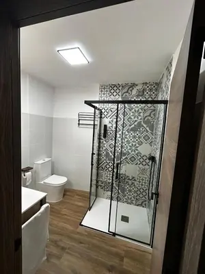 a bathroom with a shower and a toilet at Vistas del Frailecico in Chulilla