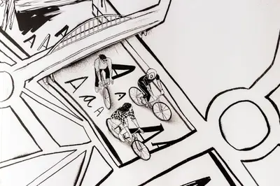 a drawing of two men on bikes in at GuestReady - Homely escape in Valencia in Valencia