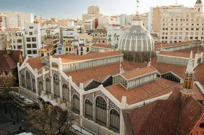 an aerial view of a city with a building at Grand Central Market Suites By VALENCIAFLATS EU in Valencia
