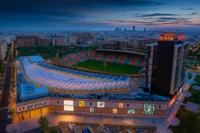 an aerial view of a baseball stadium at night at Panoramic Suites By VALENCIAFLATS EU in Valencia