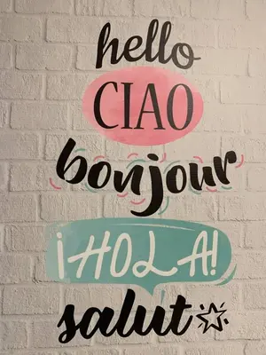 a brick wall with a sign that reads hello clao love your tofu at Sunrise Beach Apartment Playa Puerto de Sagunto in Puerto de Sagunto