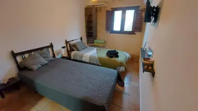 a bedroom with two beds and a window at Las Anas Rural in Cortez de Pallas