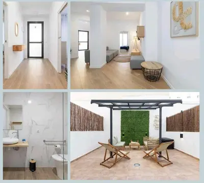 three different views of a living room in a house at Eliving - Apartment BioPark City Center & Airport in Valencia