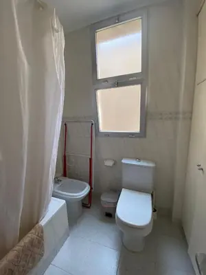 a bathroom with a toilet and a sink and a window at Rincón Valenciano - Campanar in Valencia