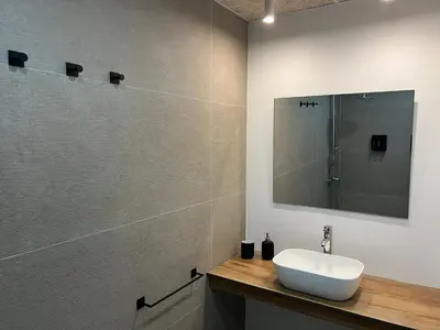 a bathroom with a white sink and a mirror at Turia Loft Valencia in Valencia