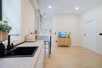 a kitchen with a sink and a microwave on a counter at Apartments LEON GABRIEL MIRÓ in Valencia