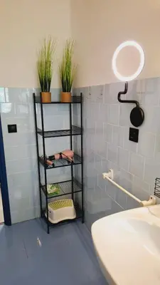 a bathroom with a shelf with plants and a sink at 3 bedroom apartment with a terrace 50 steps from the Nules beach in Mascarell