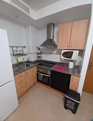 a small kitchen with a stove and a sink at Puzol beach penthouse in Playa de Mar