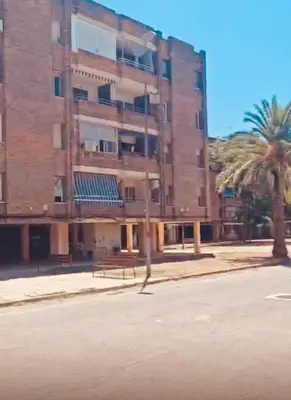 a building with a palm tree in front of it at Habitaciones en Apartamento Port Sagunto in Puerto de Sagunto