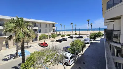 an aerial view of a parking lot next to the beach at BEACH VALENCIA LUXURY A36-22 Apartment with terrace and sea views in Valencia