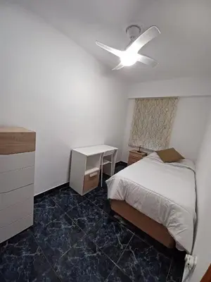 a bedroom with a bed and a ceiling fan at piso tres habitaciones in Valencia