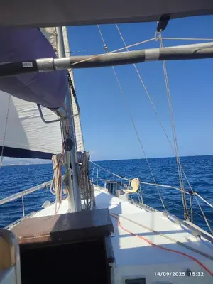 a view of the bow of a boat in the ocean at Romantic sailboat in Valencia