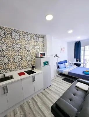 a living room with a couch and a bed at Apartamentos Lindux Airport in Manises