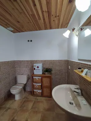 a bathroom with a white sink and a toilet at Les Eres de Gátova in Gátova