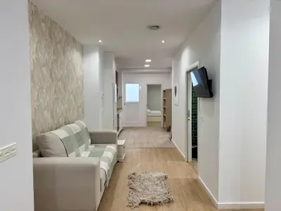 a living room with a couch and a television at Reino Vlc - centrico y amplio piso in Valencia