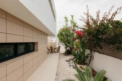 an internal courtyard of a house with plants at Grand Villa with Pool in Sagunto