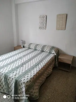 a bedroom with a bed with a comforter on it at EL Cid II in Valencia