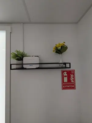 a shelf with two plants and a sign on a wall at Apartamento Tucán in Valencia