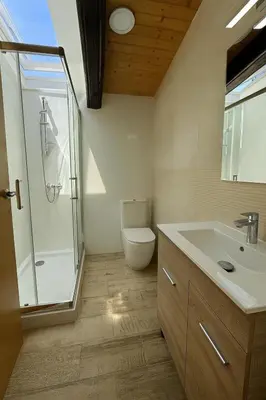 a bathroom with a toilet and a sink and a shower at Duplex Miguelete tower & 4th FLOOR and NO elevator in Valencia