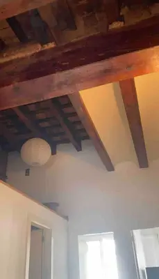 a ceiling with wooden beams in a room at Bright, charming,in the historic center in Valencia