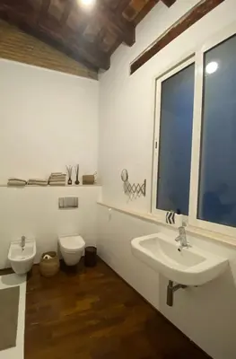 a bathroom with a sink and a toilet and a window at Bright, charming,in the historic center in Valencia