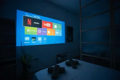 a room with a bed and a large screen at Loft Centrico 2 pax Poyector TV in Valencia