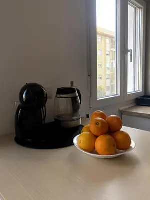 a plate of oranges on a counter next to a blender at Bright & Quiet Apartment Close to Central Valencia in Valencia