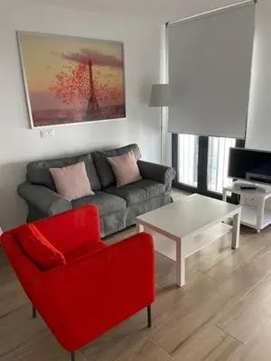 a living room with a couch and a coffee table at New luxury studio in the city center in Valencia
