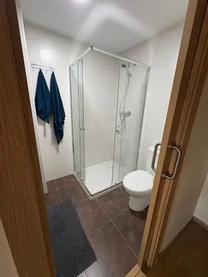 a bathroom with a shower and a toilet at Seira Apartment in Burriana