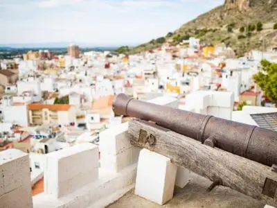 a view of a city from a balcony at Casita con vistas al Castillo de Cullera in Cullera