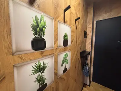 a wall with four pictures of potted plants on it at Farnals Playa Valencia in Masalfasar